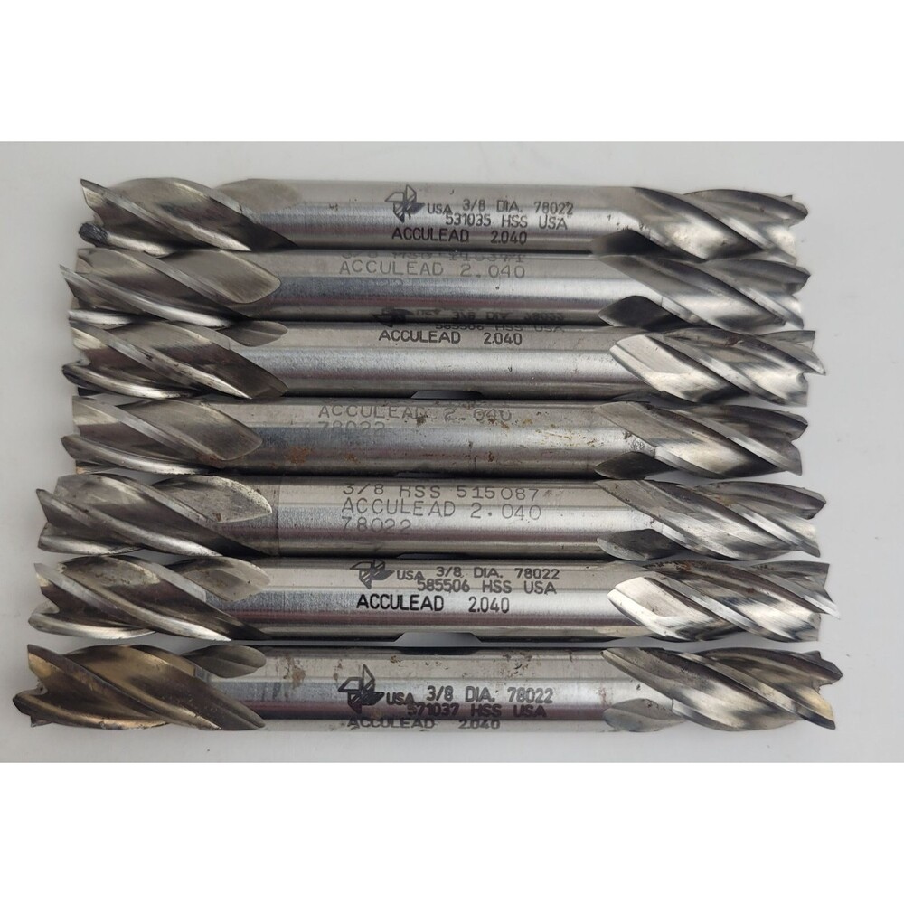 Acculead 3/8 End Mills 7 Pc Lot 2 Flute Double End HSS 2.040